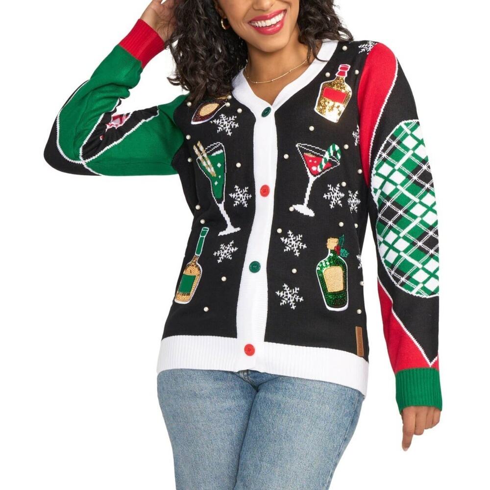 Tipsy Elves Large Cardigan Sweater Christmas Mix & Be Merry Christmas Cocktails